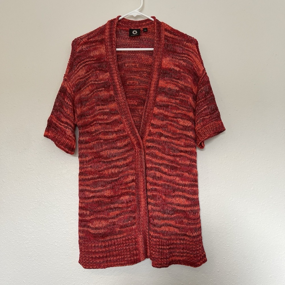 Amber Sun Womens Cardigan Sweater Orange Red Variegated Size Large Short Sleeve